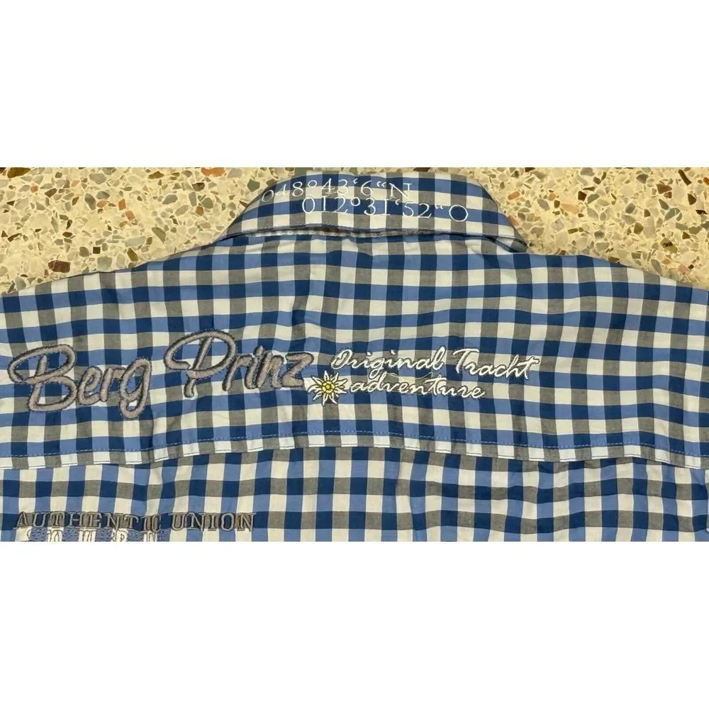 StockerPoint Men's Embroidered Check Pattern Button Up Long Sleeve Shirt Size‎ L